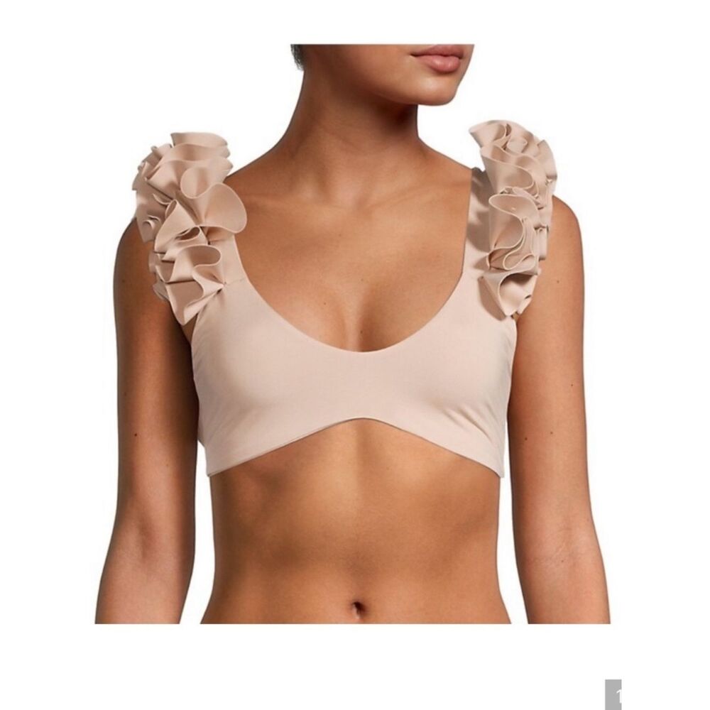 NWT Maygel Coronel Juanita Ruffle Bikini Top Tan One Size